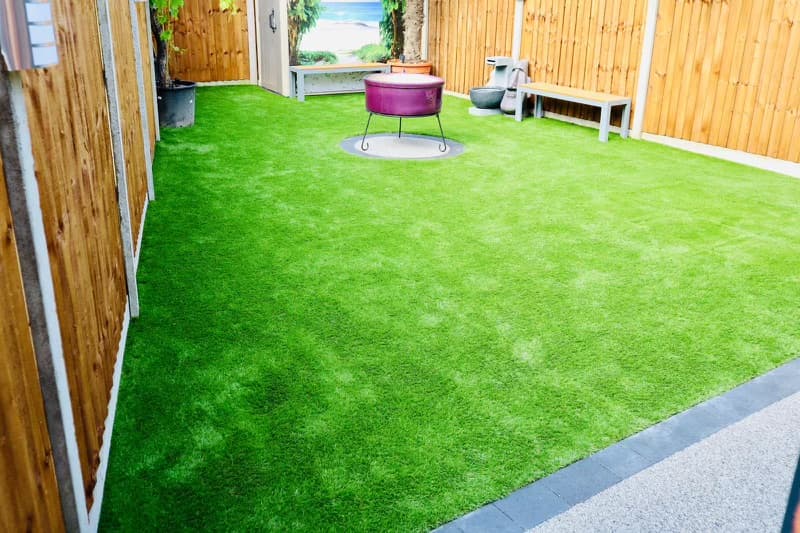 Completed artificial grass lawn